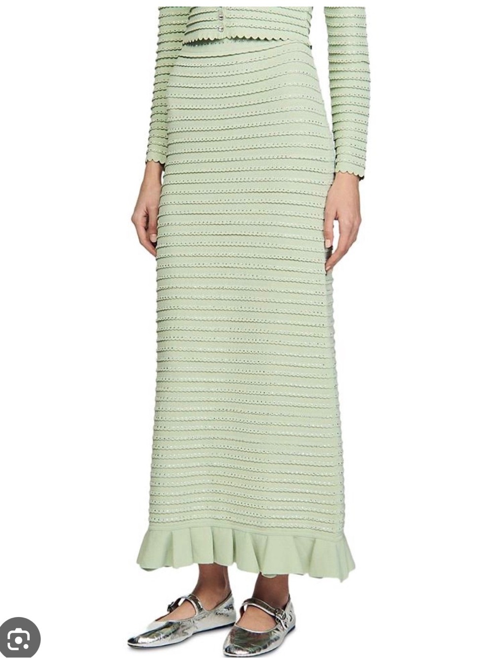 SANDRO COPY Ribbed Knit Maxi Skirt in Pale Green